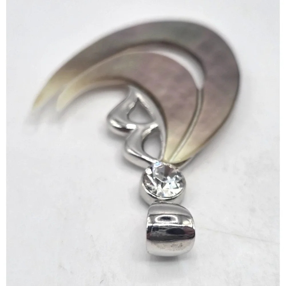 Mother of Pearl Wave Sterling Silver Letter‎ B CZ Pendent 2.5